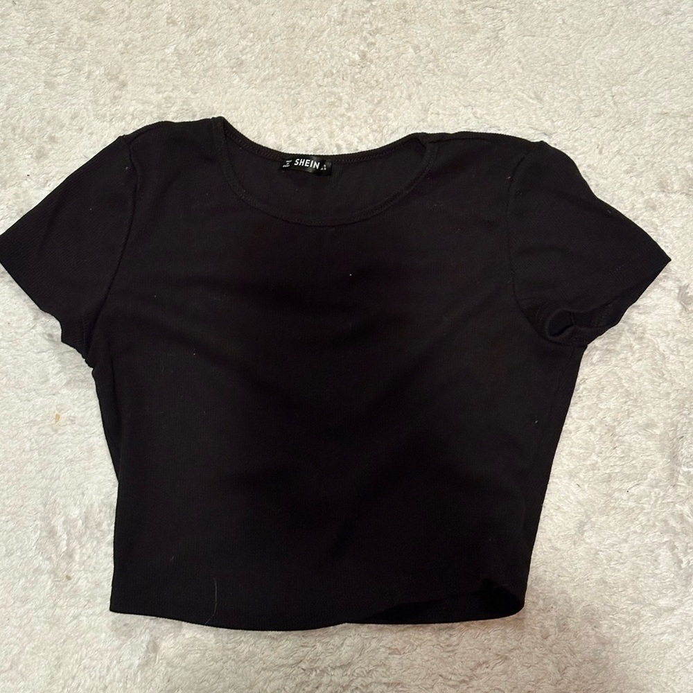 Solid Black Ribbed Cropped Baby Tee